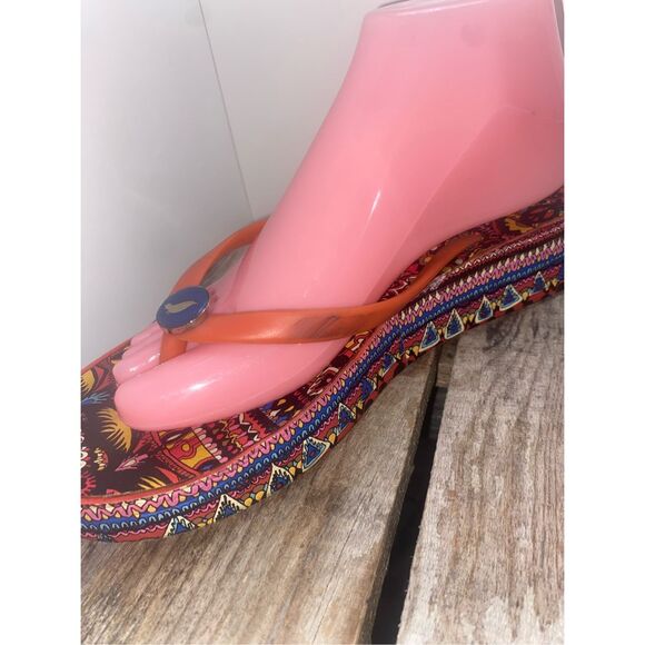 Sakroots Platform Flip Flops Women’s Size 8 Peace Sign Print Sandals Summer Shoe - Picture 5 of 8